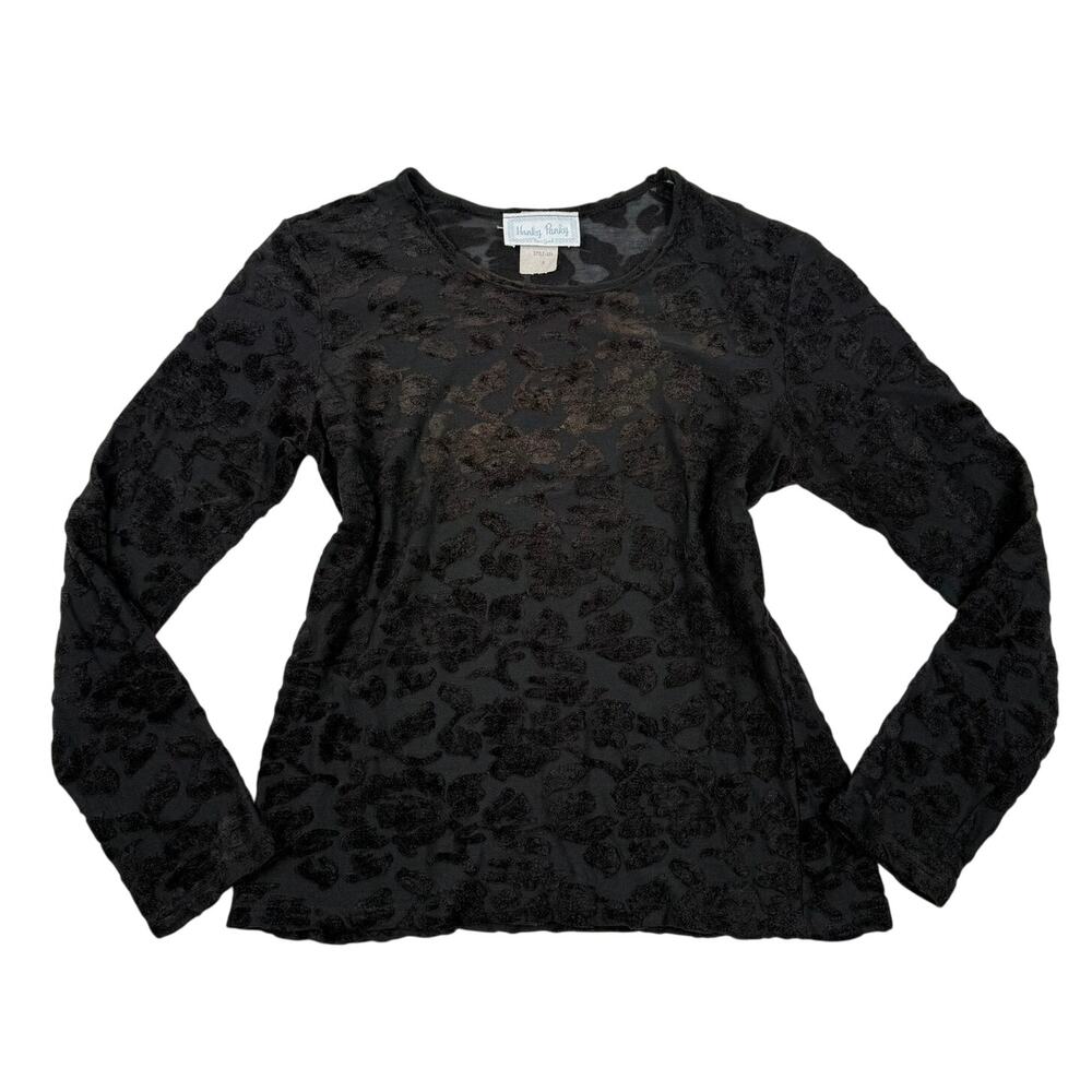 Vintage Hanky Panky Black Velvet Burnout Mesh Top Made in USA M Coquette Fairy